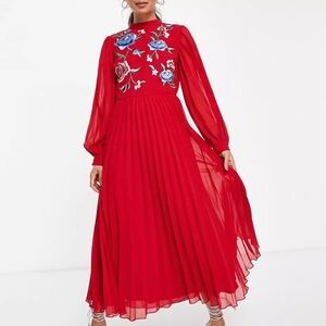 asos red embroidered dress